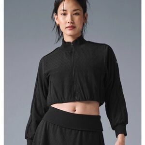 Alo Yoga Cropped Doubles Only Full Zip Jacket Black Size Large Athleisure Sporty